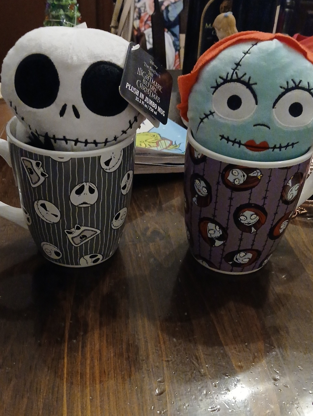 Nightmare Before Christmas Jack & Sally Plush Mug Set - White, Black, Blue, Red